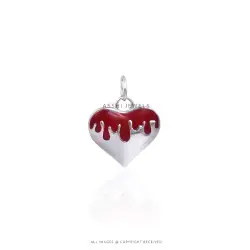 Enamel Heart Charm - 925 Sterling Silver Jewelry
