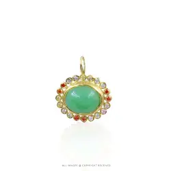 Chrysoprase & Multi CZ Oval Charm in 925 Sterling Silver