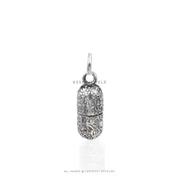 Engraving Pill Charm in Sterling Silver Jewelry