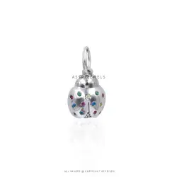 Colorful Multi CZ Ladybug Pendant - Silver Jewelry