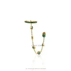 Fashionable Ear Cuff Green CZ Earring-925 Silver Jewelry