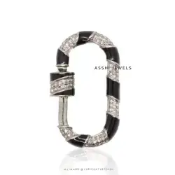 925 Sterling Silver Diamond Black Enamel Carabiner Lock