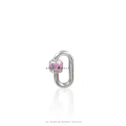 Pink Enamel Screw Carabiner Lock Silver Jewelry