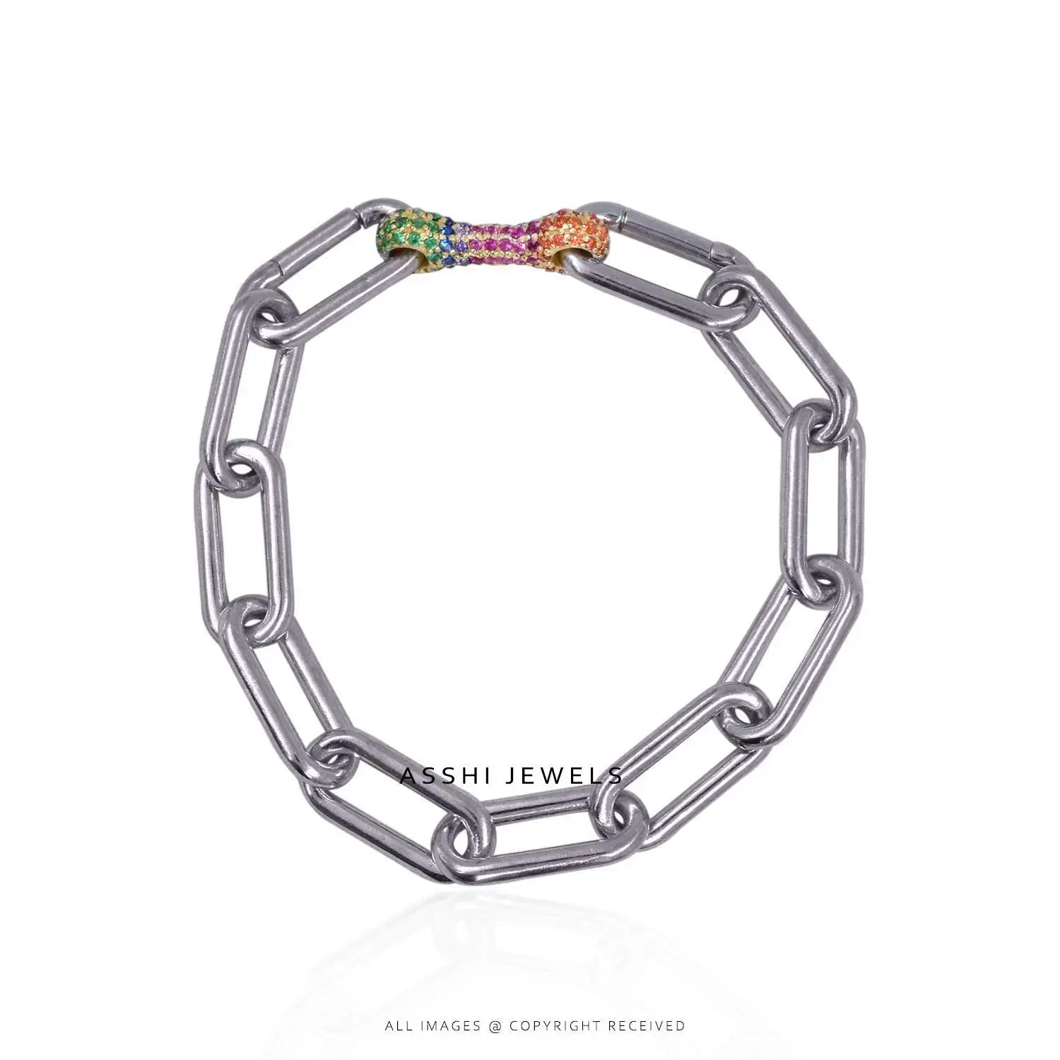 Multi Sapphire Connector Bracelet Sterling Silver