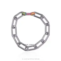 Multi Sapphire Connector Bracelet Sterling Silver