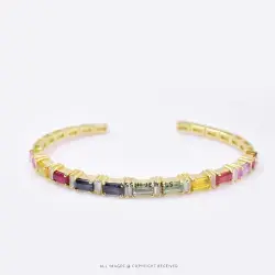 Multi Sapphire Baguette Bangle in 925 Sterling Silver