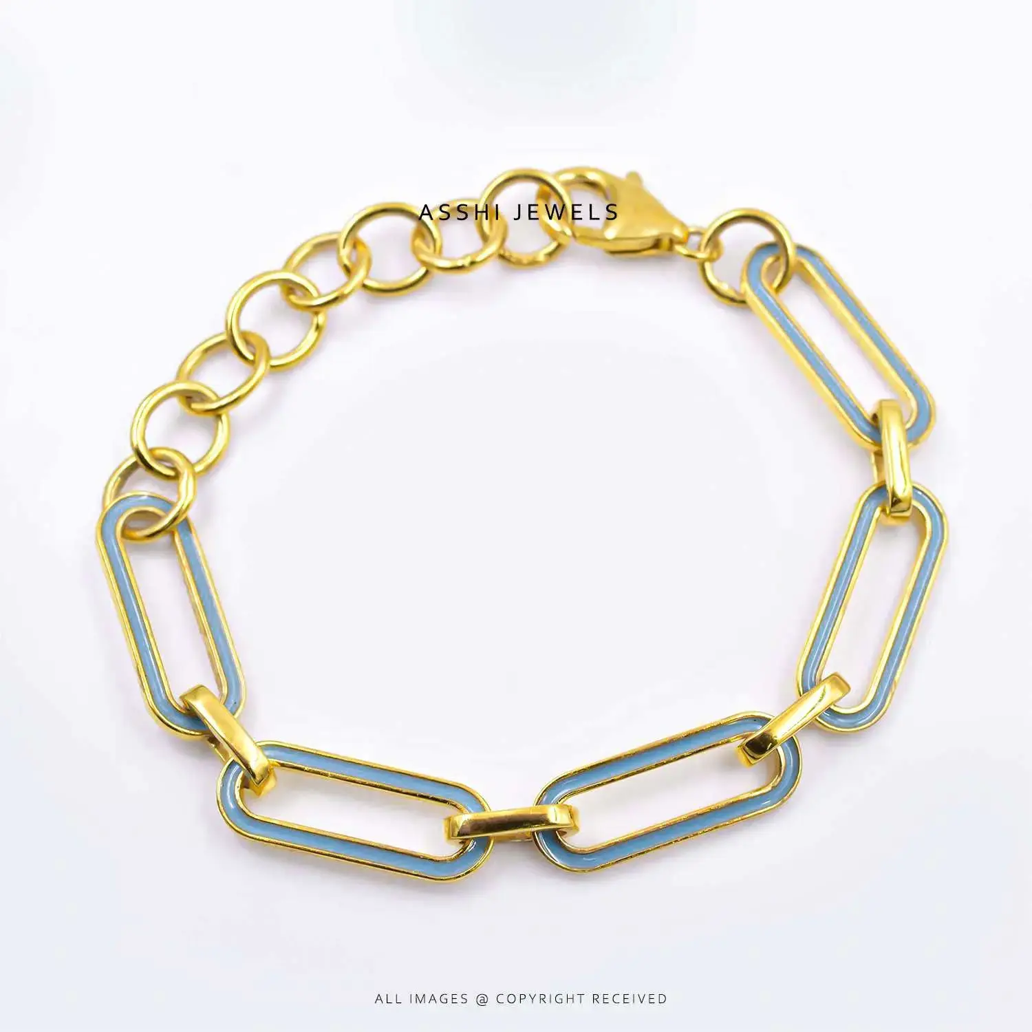 Sky Blue Enamel Bracelet - 925 Silver Gold Plated