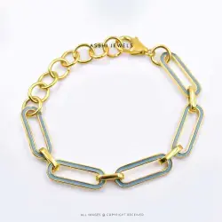 Sky Blue Enamel Bracelet - 925 Silver Gold Plated