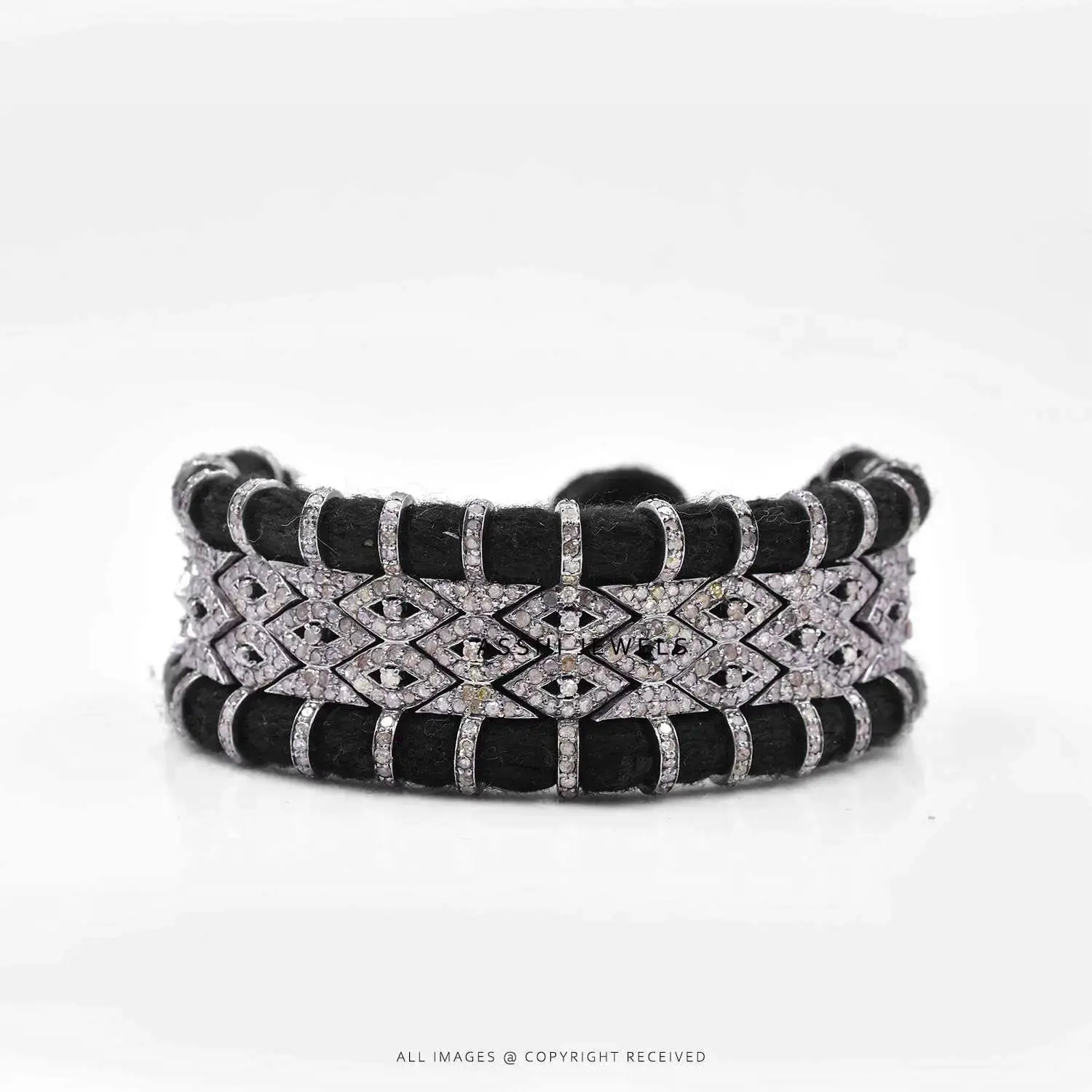 Diamond Macrame Black Thread Bracelet in Silver Jewelry