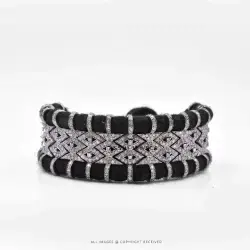 Diamond Macrame Black Thread Bracelet in Silver Jewelry