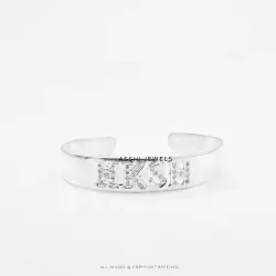 Luxury HKSH Alphabet Cuff Bangle in Sterling Silver