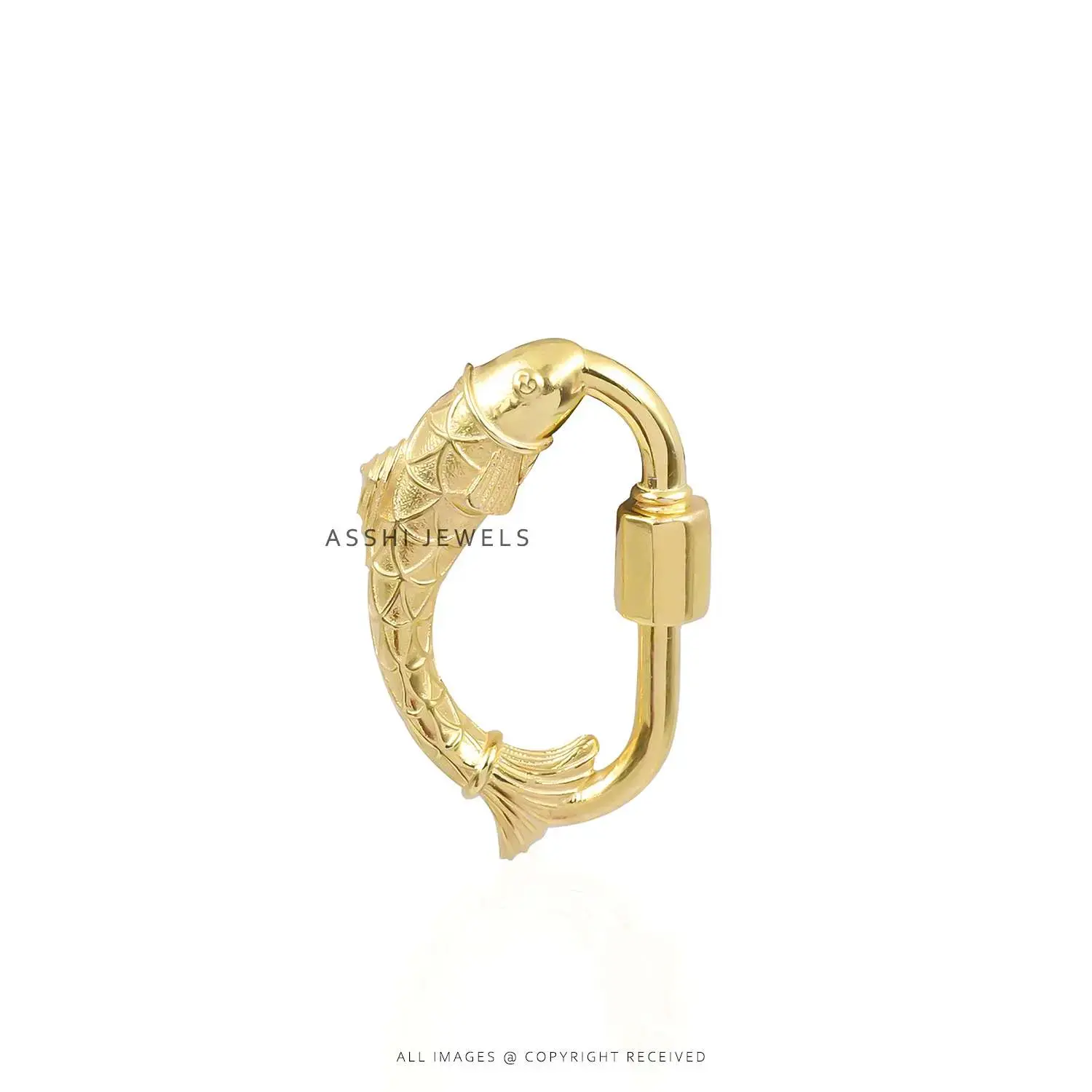 Fish Carabiner Connector Lock in Gold Plated Silver