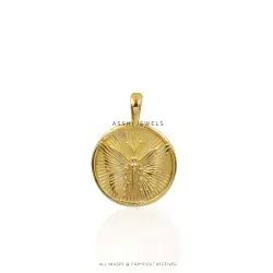 Butterfly Disc Pendant in Gold Plated Silver Jewelry