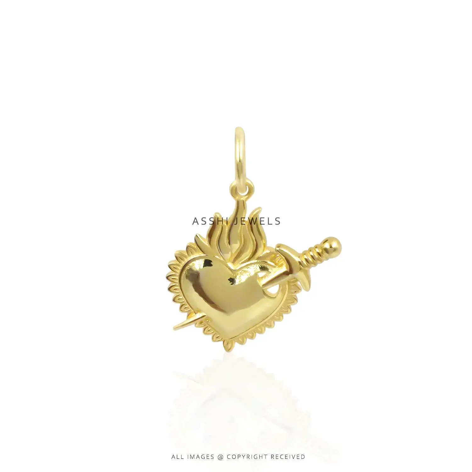 Heart Sword Pendant Gold Plated Silver - Asshi Jewelry