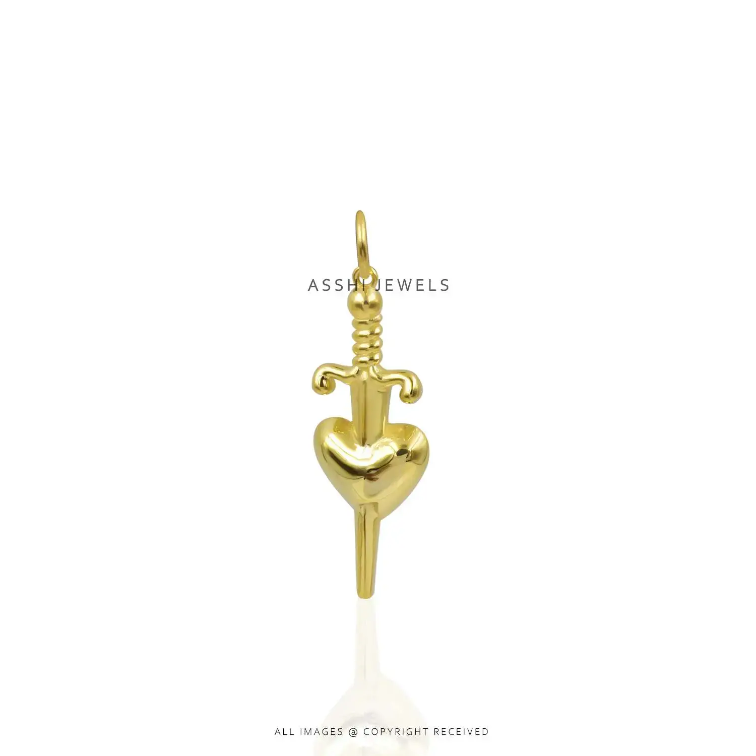 Heart Dagger Pendant in Gold Plated Silver