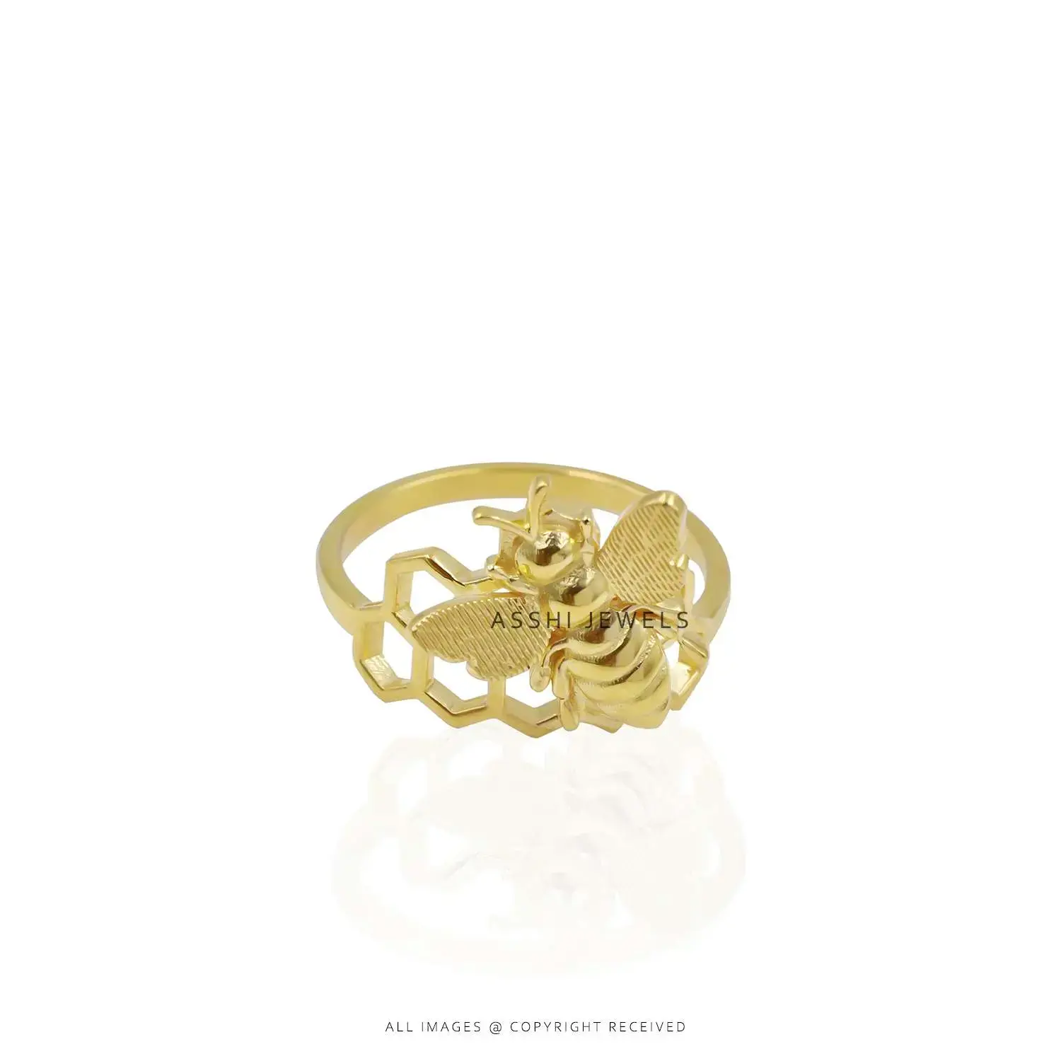Honeycomb Queen Bee Ring Gold Plated Silver