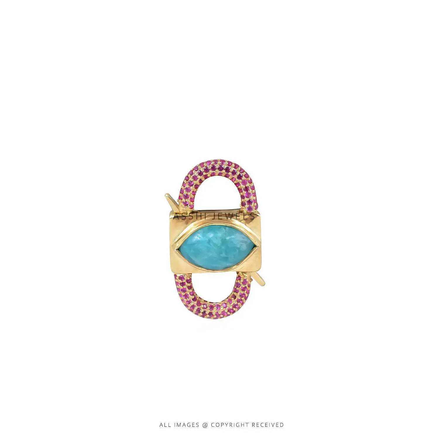 Pink CZ Amazonite Padlock in Yellow Gold Plated Jewelry