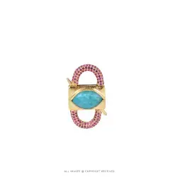 Pink CZ Amazonite Padlock in Yellow Gold Plated Jewelry