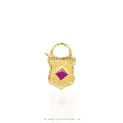 Ruby CZ Engraved Padlock in 925 Silver