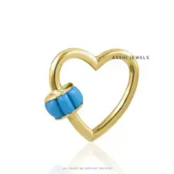 14k Gold Plated Turquoise Baguette Heart Carabiner Lock, Sterling Silver Jewelry