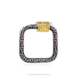 Gray Plated Silver Wire & Gold Plated Screw Meander Square Lock, 925 Silver Clasp