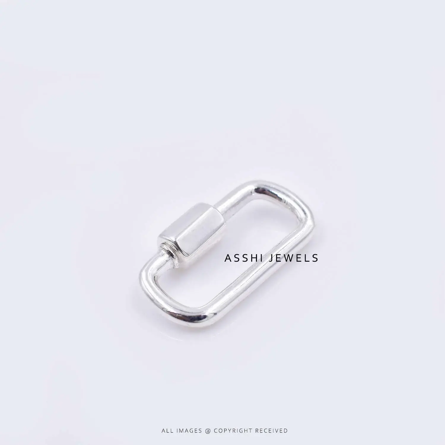 925 Sterling Silver Rectangular Carabiner Lock, Jewelry Connector Pendant