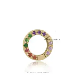 925 Sterling Silver Multi Sapphire Round Lock, Layering Necklace Connector Clasp